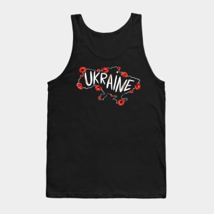 Map of Ukraine with red poppies and  text in English Ukraine. Tank Top